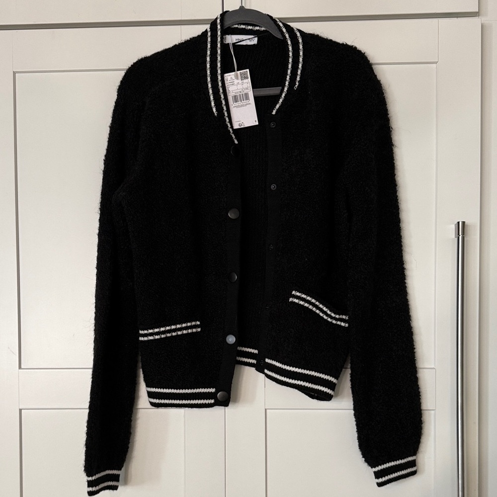 Mango Black Cardigan with White Accents